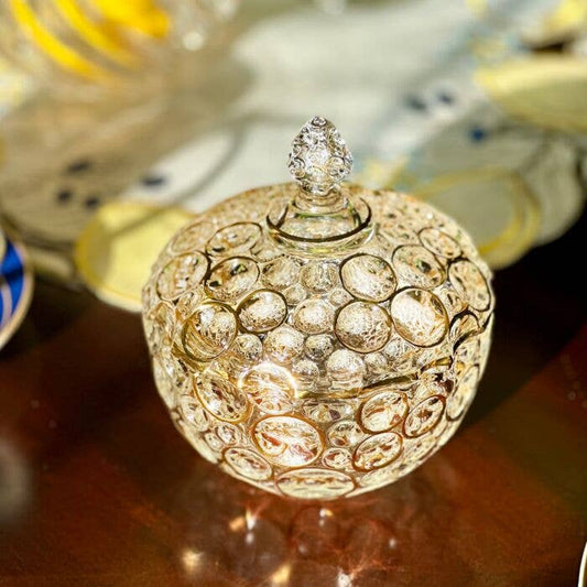 Vintage Lisboa Bohemian Style Hand-painted Glass Candy Jar