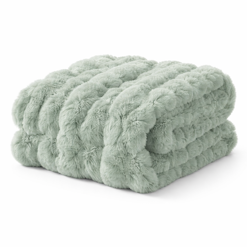 Light Sage Bubble Faux Fur Throw Blanket – 50" x 60"