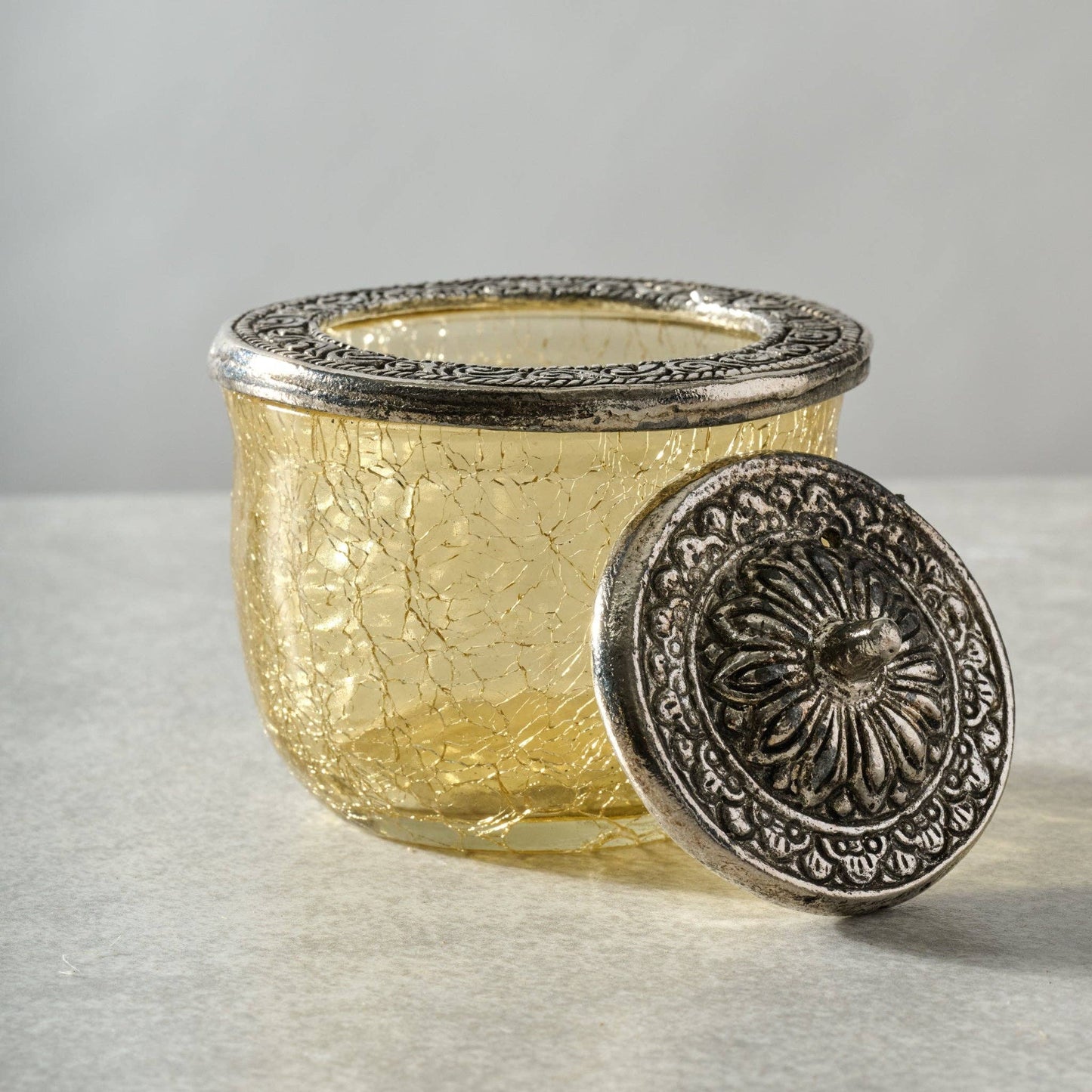 * Ria Crackle Glass Jar - Pastel Yellow