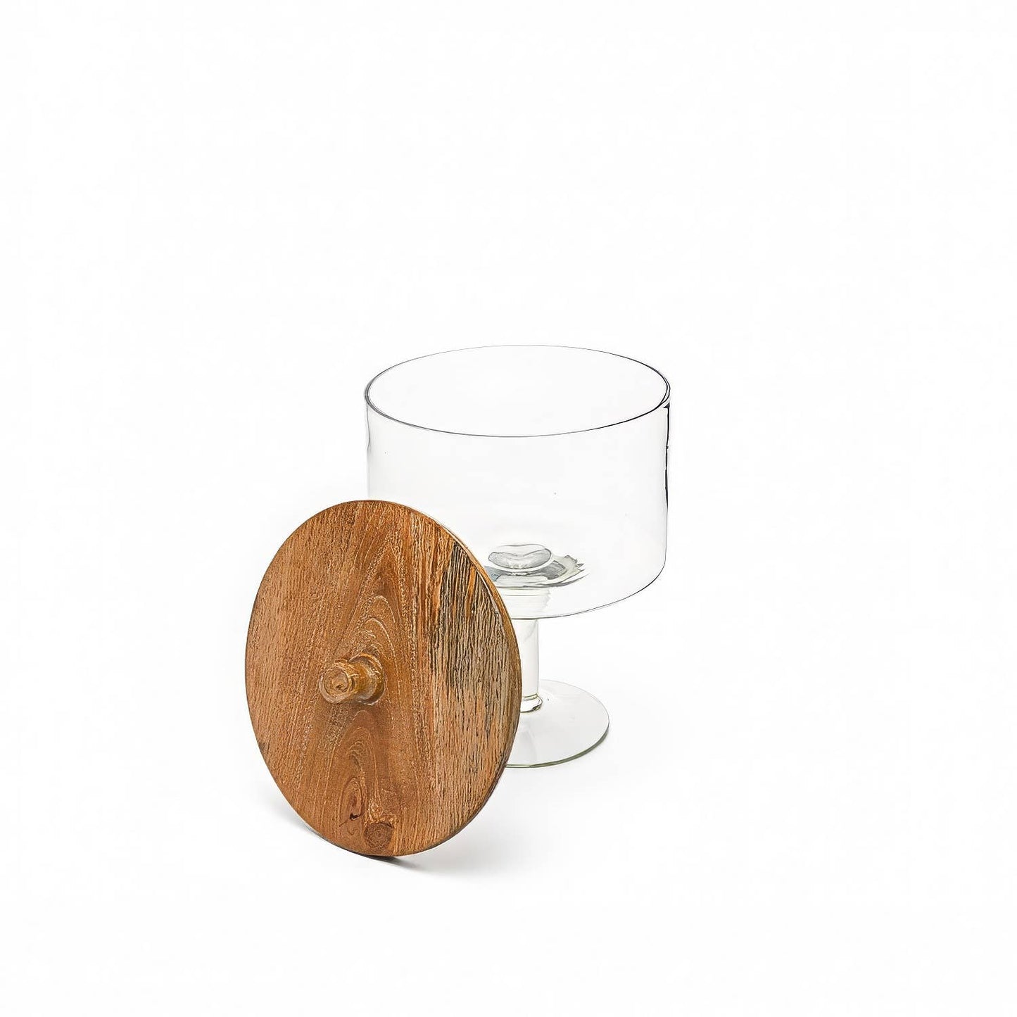 Med. Pedestal Glass Jar with Wood Top