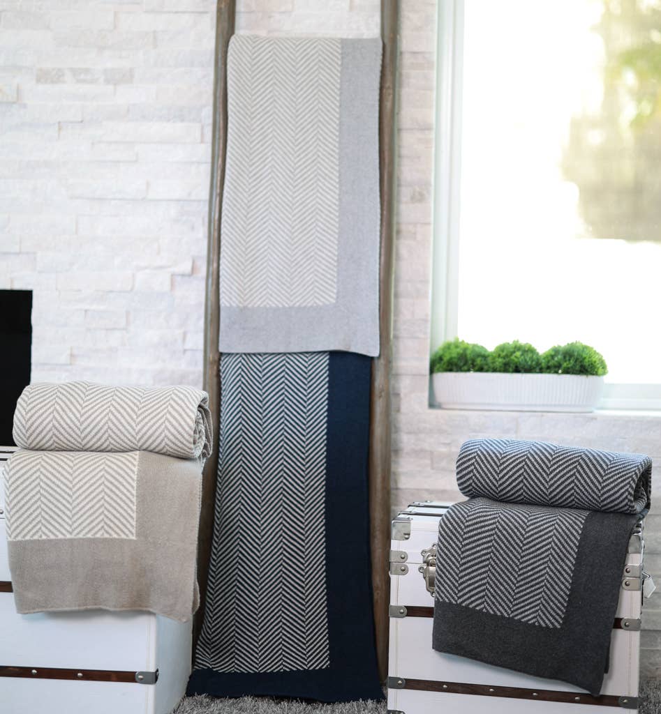 Herringbone Cotton Knit Throw Blanket