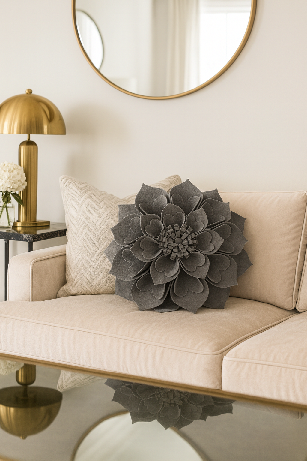 Slate 3D Heart-Shaped Petal Flower Throw Pillow