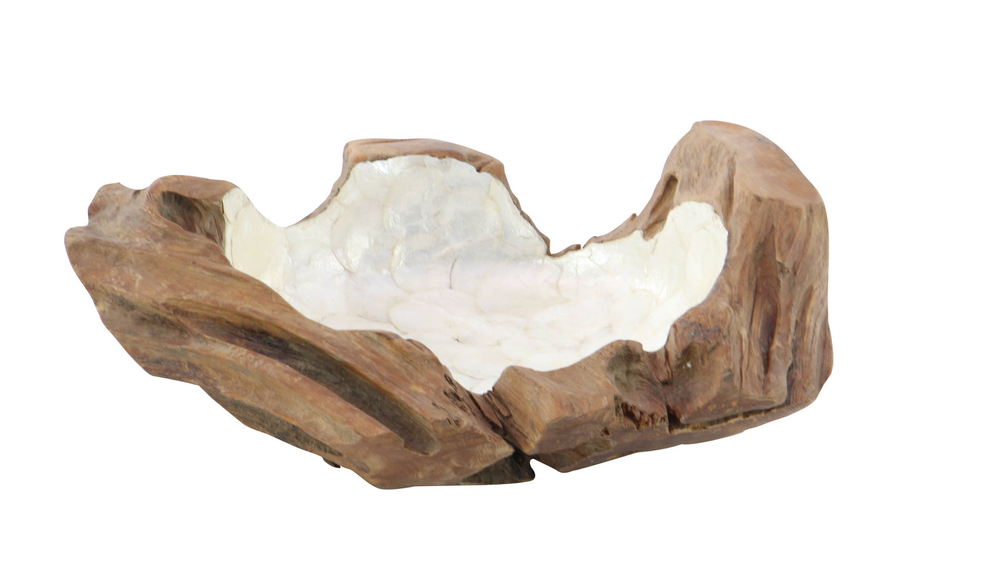 Bohemian Brown Teak Wood Decorative Bowl - Capiz Interior