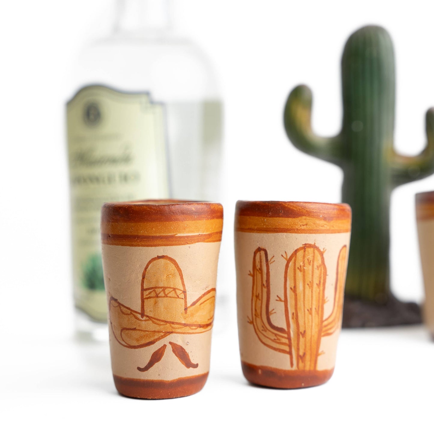 MEXTEQUIL Terracotta Tequila Shot Glasses - Set of 4 - Icons