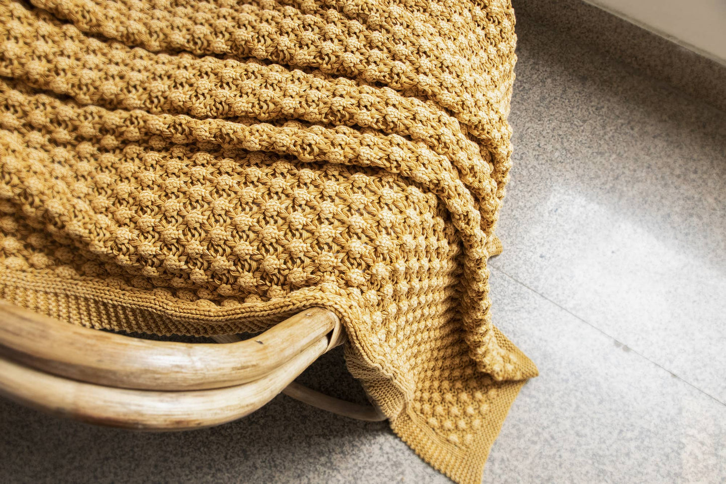 Popcorn Cotton Knitted Throw Blanket