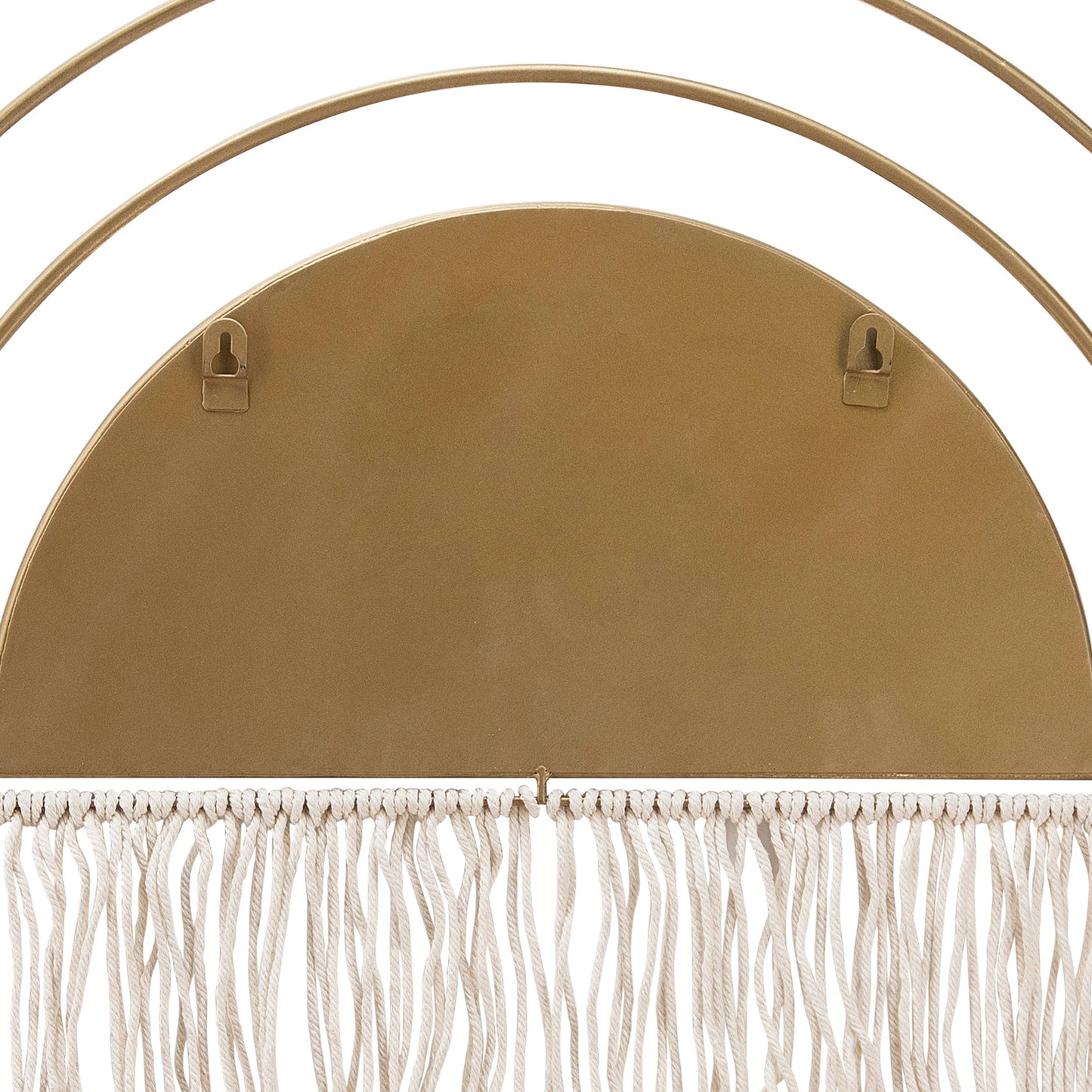 Metal Wood Arched Wall Mirror Macrame Accents - Gold, 17 in.