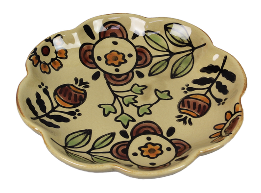Stoneware Trinket Dish With Folk Art Floral Design