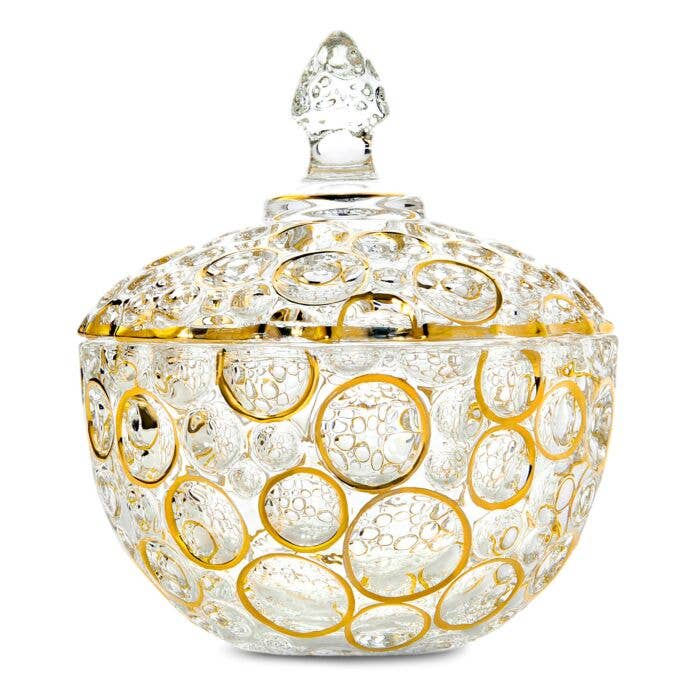 Vintage Lisboa Bohemian Style Hand-painted Glass Candy Jar