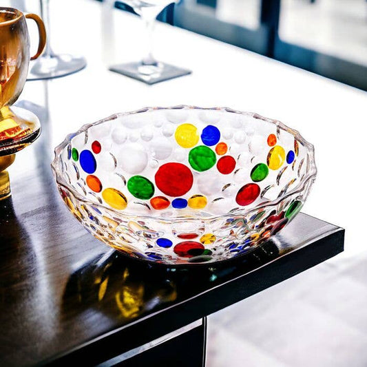 Vintage Hand Painted Colorful Glass Crystal Salad & Fruit Bowl