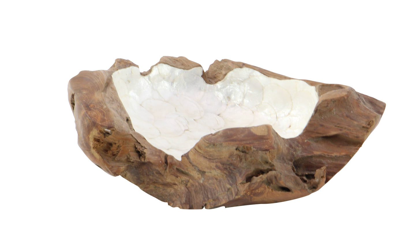 Bohemian Brown Teak Wood Decorative Bowl - Capiz Interior