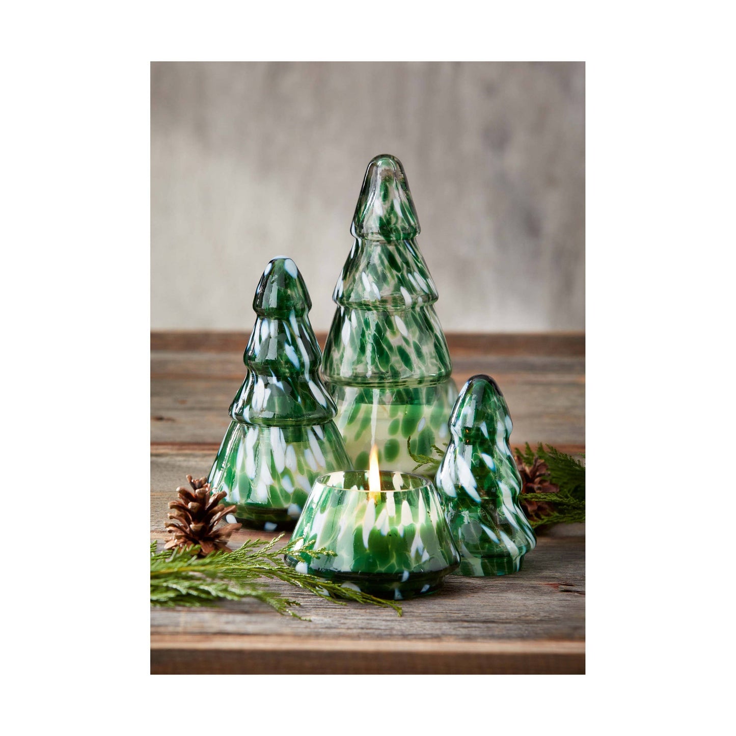 Green Glass Tree Shaped Scented Candle Large