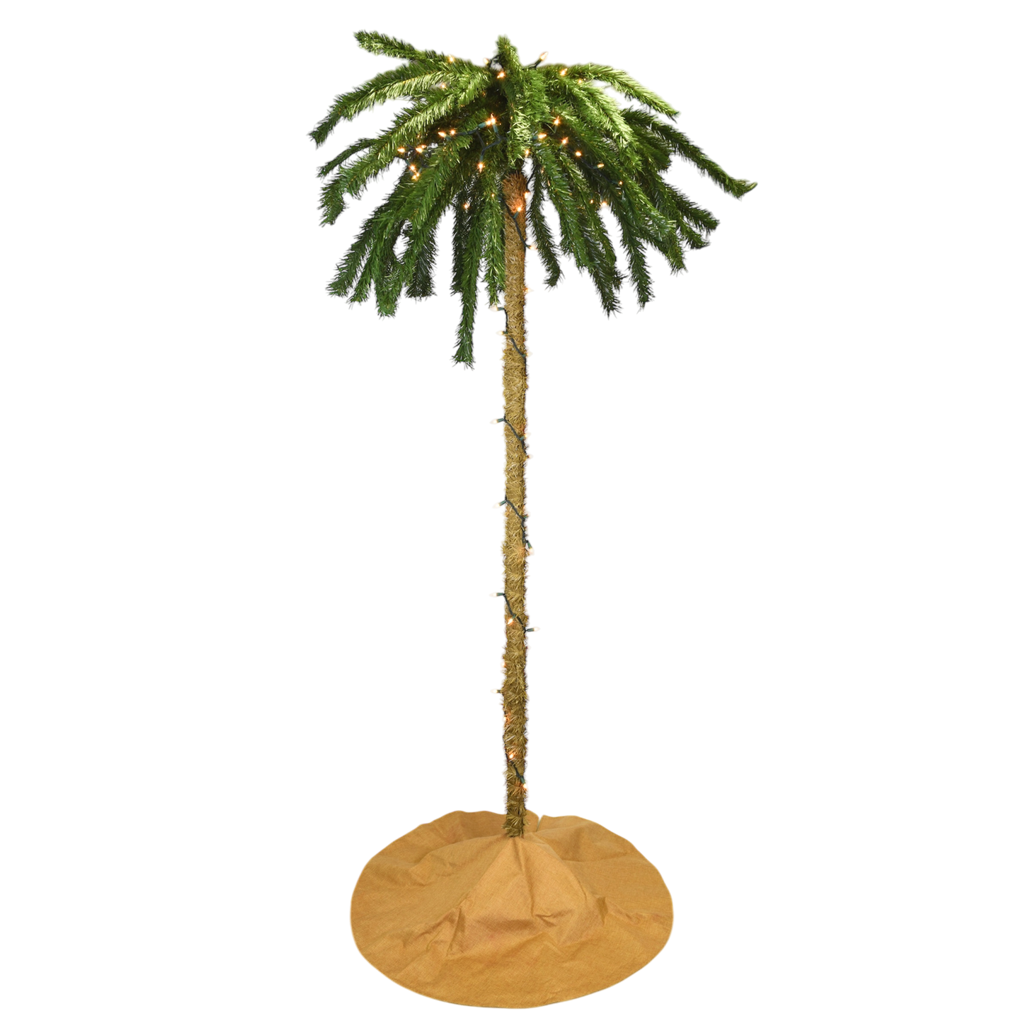 7 Foot Tall Palm Tree Christmas Tree with Sand Colored Skirt & 100 White LED Lights