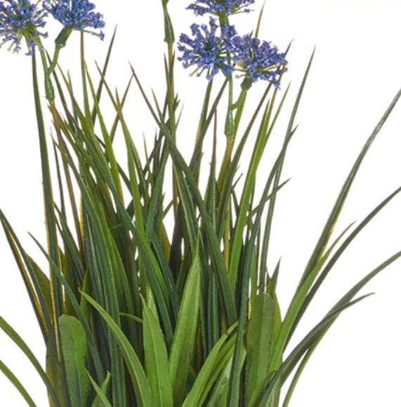 Artificial Blooming Grass in Ceramic Pot - Purple Flowers