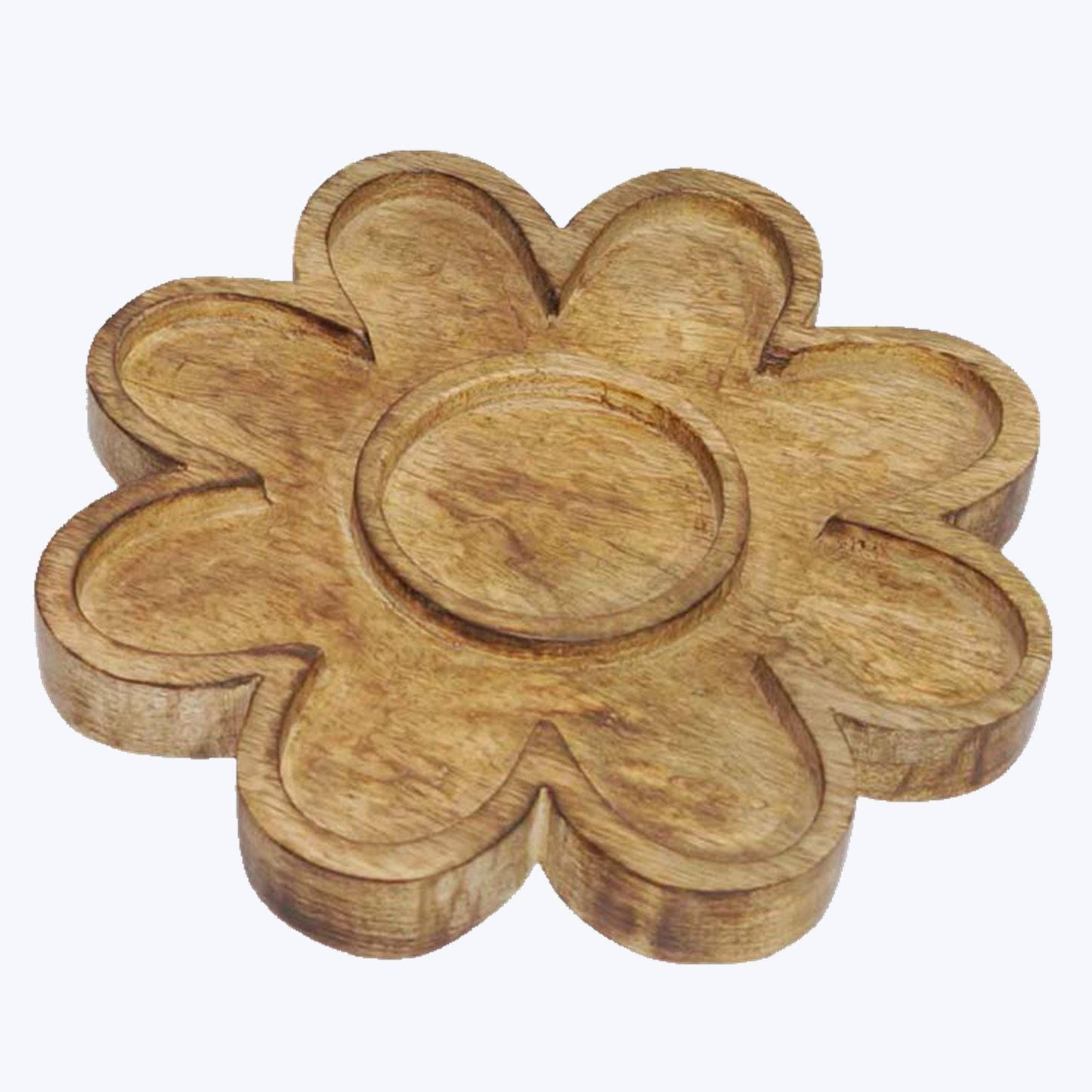 Mango Wood Flower Design Trinket Dish