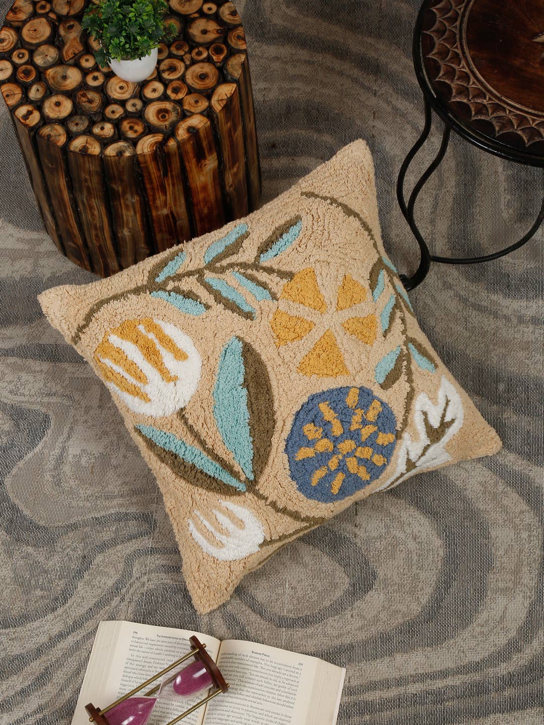 Floral Hand Tufted Pillow | 18 X 18 Decor Pillow