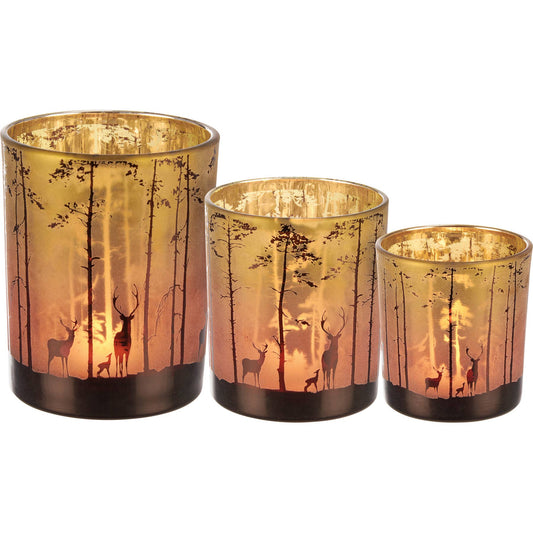 Glass Deer Candle Holder Set