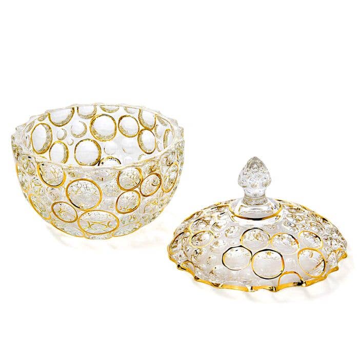 Vintage Lisboa Bohemian Style Hand-painted Glass Candy Jar