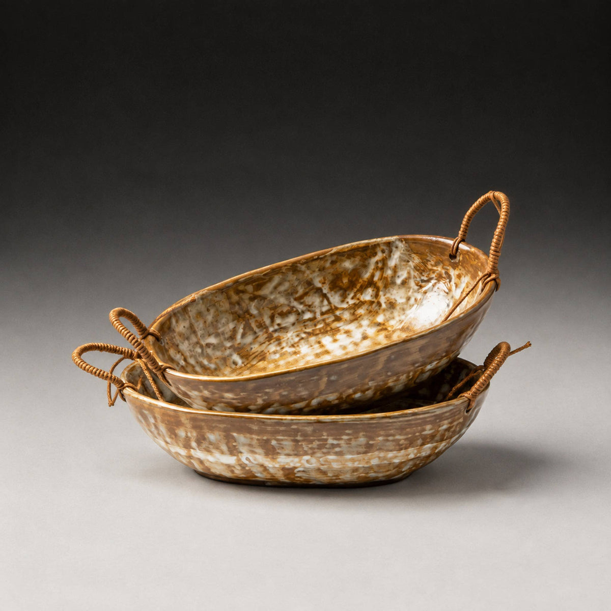 Kiln-Glazed Ceramic Bowl with Rope Handles