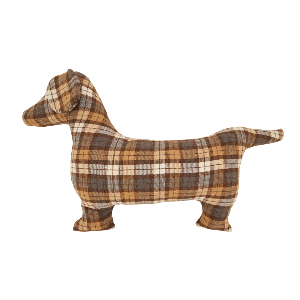 Brown Plaid Dachshund Dog FilledThrow Pillow
