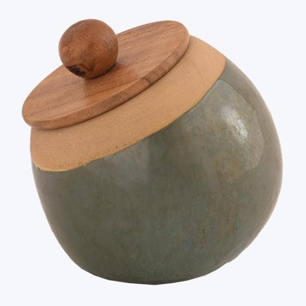 Ceramic Canister With Wood Lid