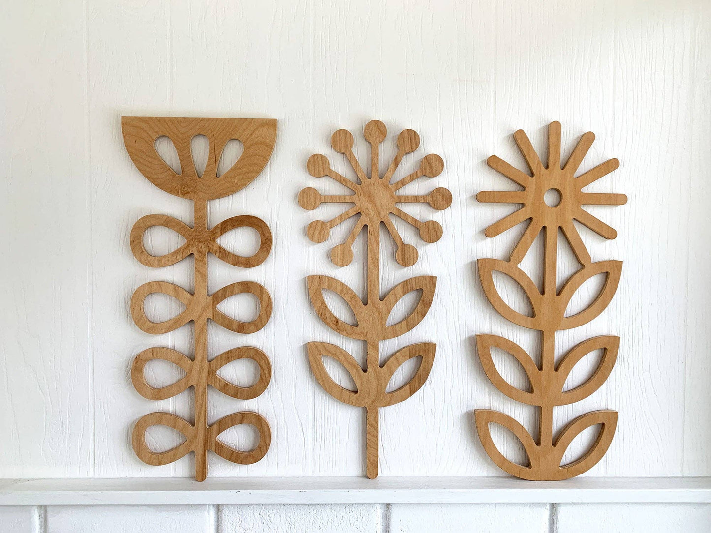 Large wooden Scandinavian folk art flowers wall decor