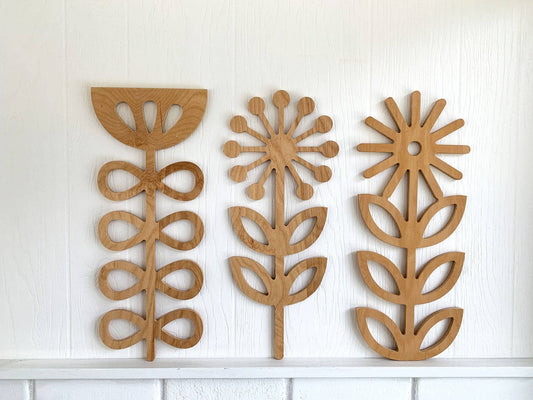 Large wooden Scandinavian folk art flowers wall decor