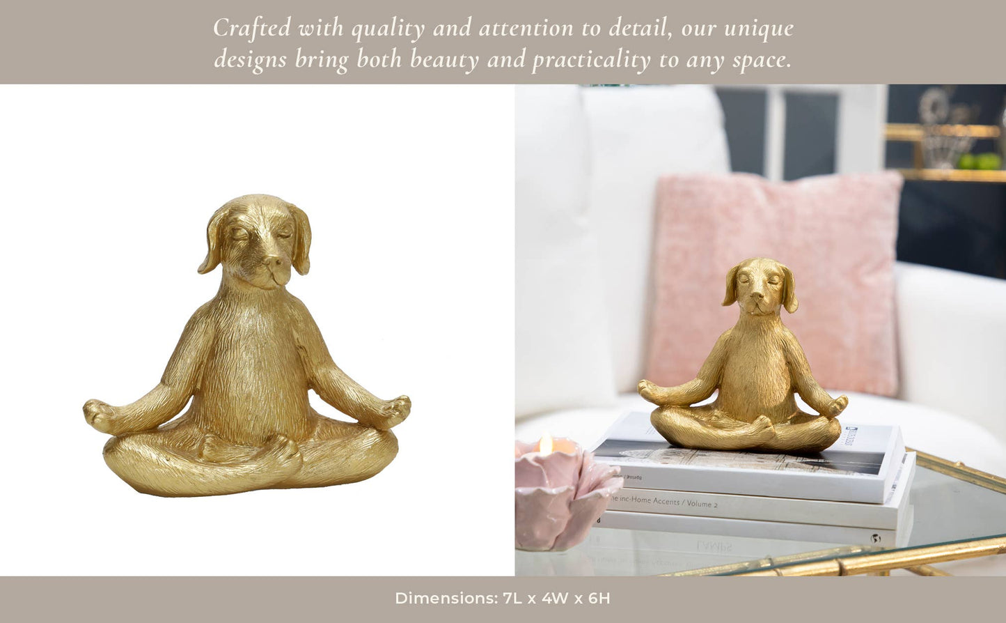 Resin Textured Meditating Dog Figurine - Gold, 6 in.