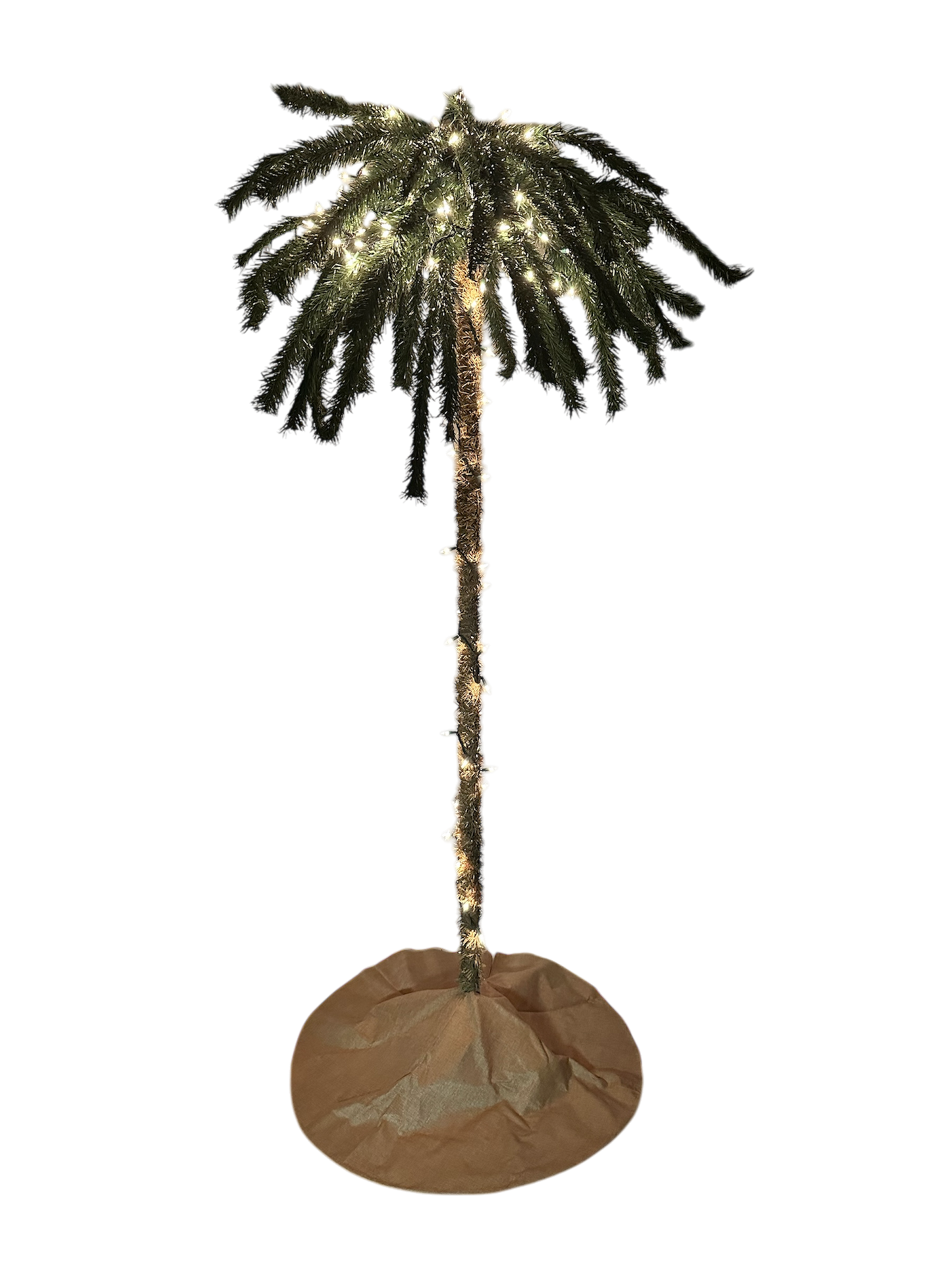 7 Foot Tall Palm Tree Christmas Tree with Sand Colored Skirt & 100 White LED Lights