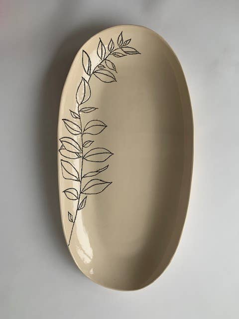 Oval Serving Bowl: Bay Laurel