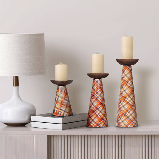 Plaid Candle Holder Set of 3