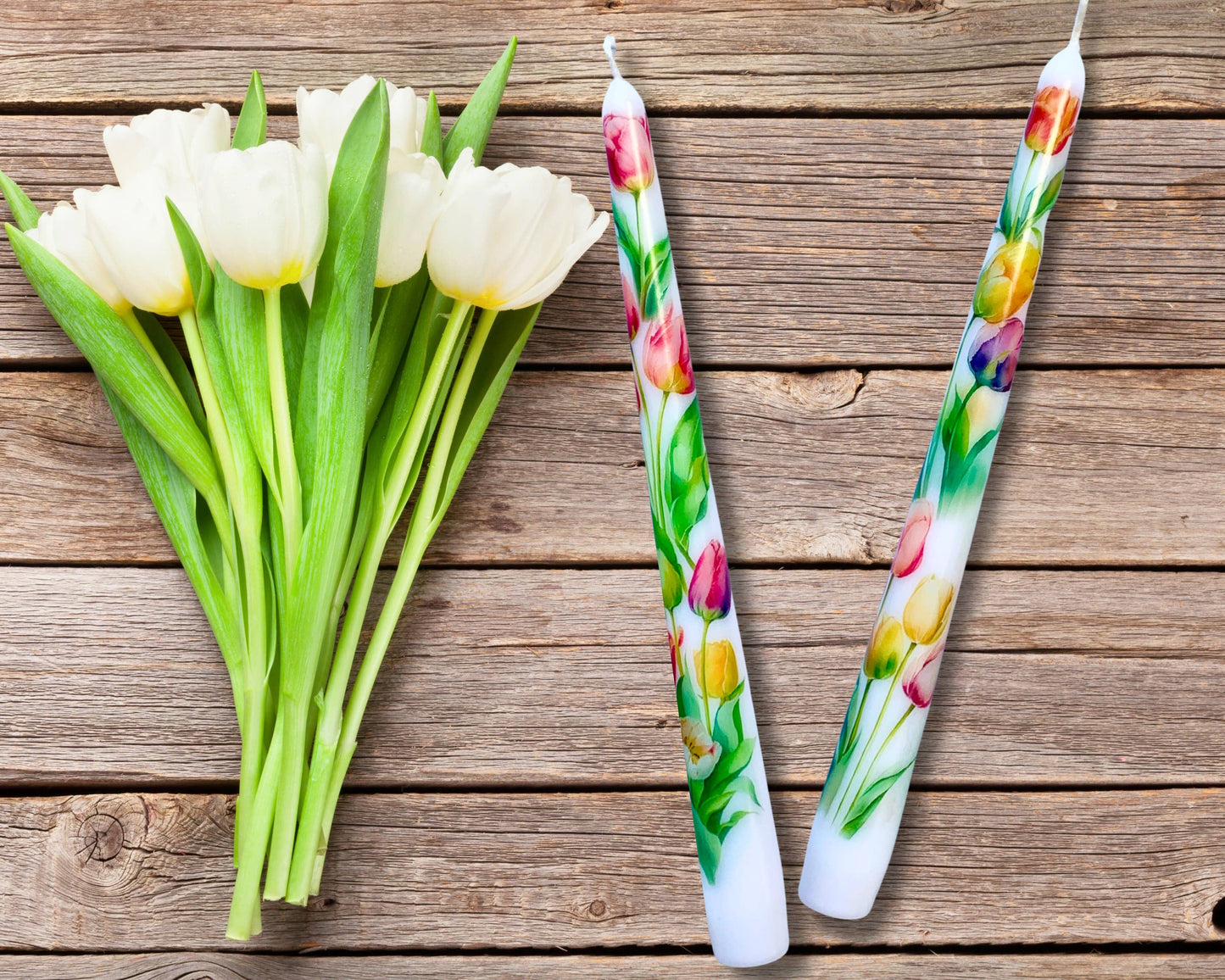 Spring Tulips Taper Candles for Home Decor and Gifts