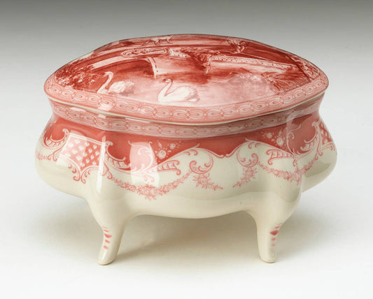 Oval Footed Box, Dark Pink and Cream