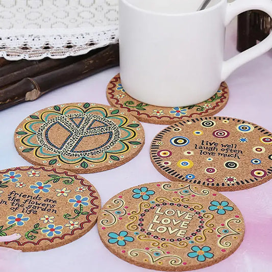 4 Pc Natural Colored Cork Coasters, Reusable Heat Resistant