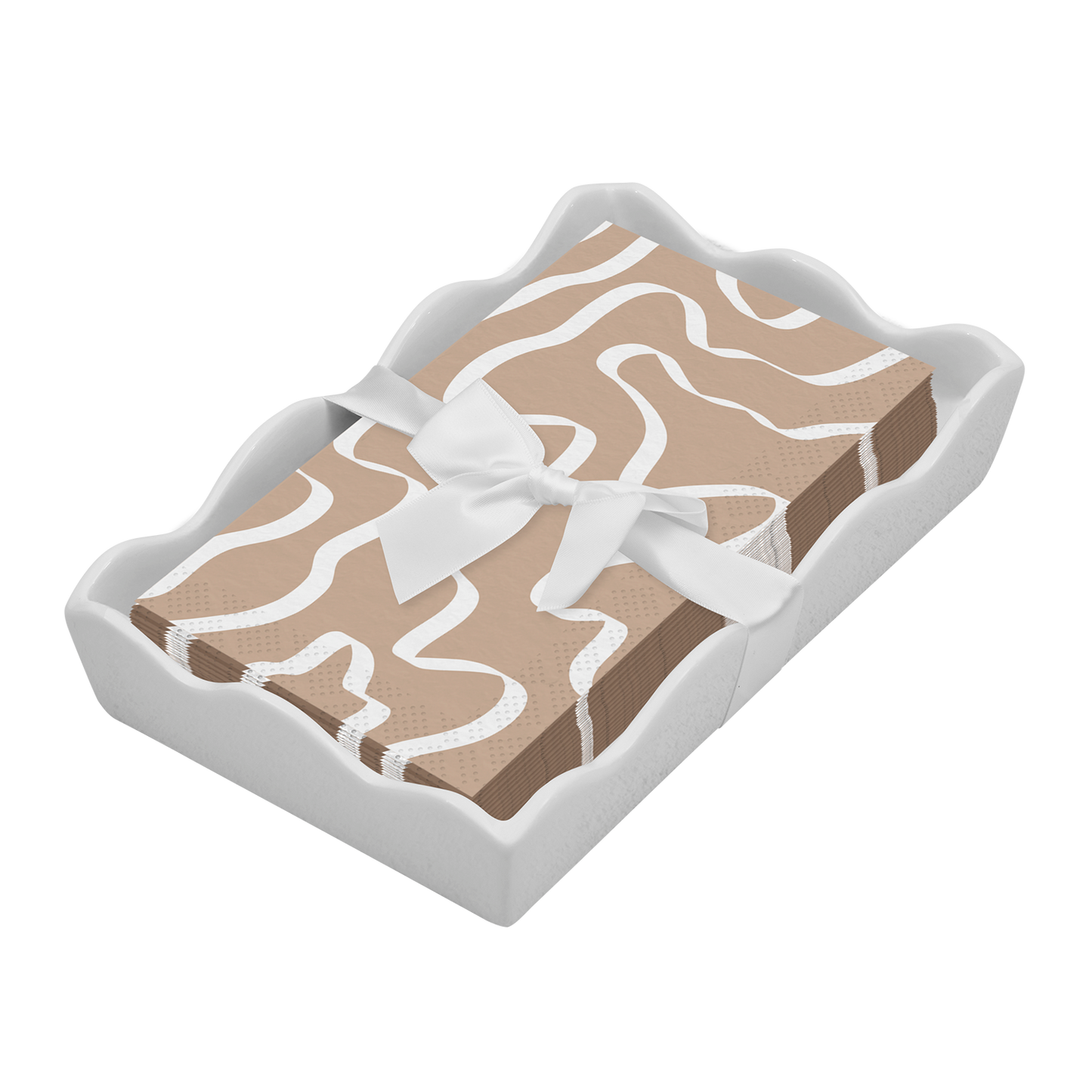 Ceramic Wave Napkin Tray with Guest Towel - ECO, Sand