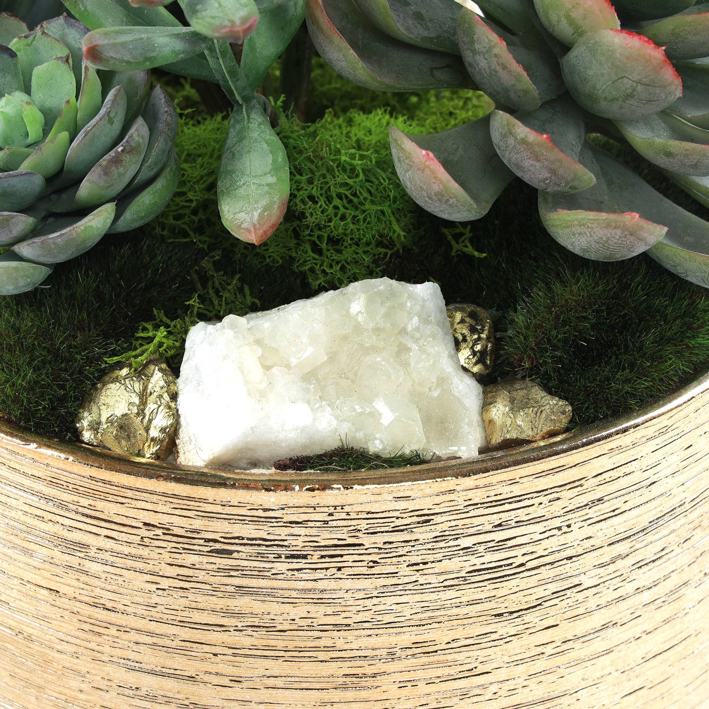 Faux Sedum & Succulent Arrangement in Etched Golden Pot