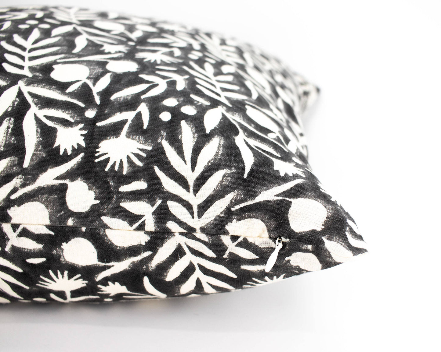 Aja Floral Block Print Pillow - Faded Black