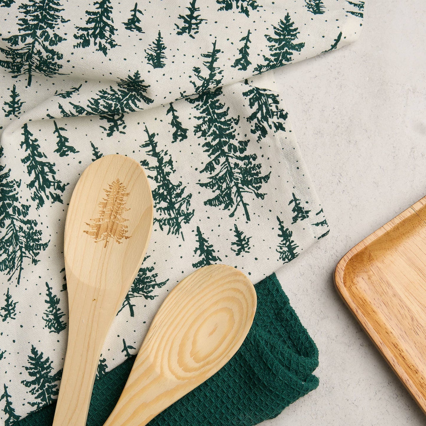 3 Piece Christmas Holiday Evergreen Trees Kitchen Set