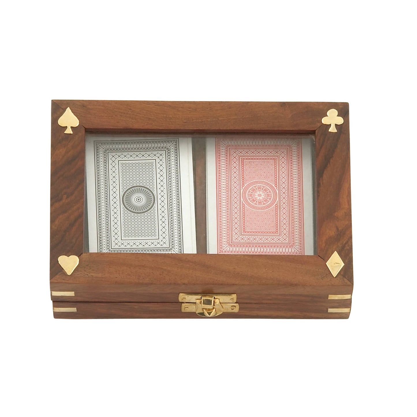 A-28487: WOOD BRASS GLASS CARD BOX 7"W, 2"H