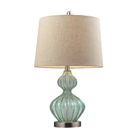 Smoked Glss Tbl Lamp Pale Green w/Metallic Linen Shade