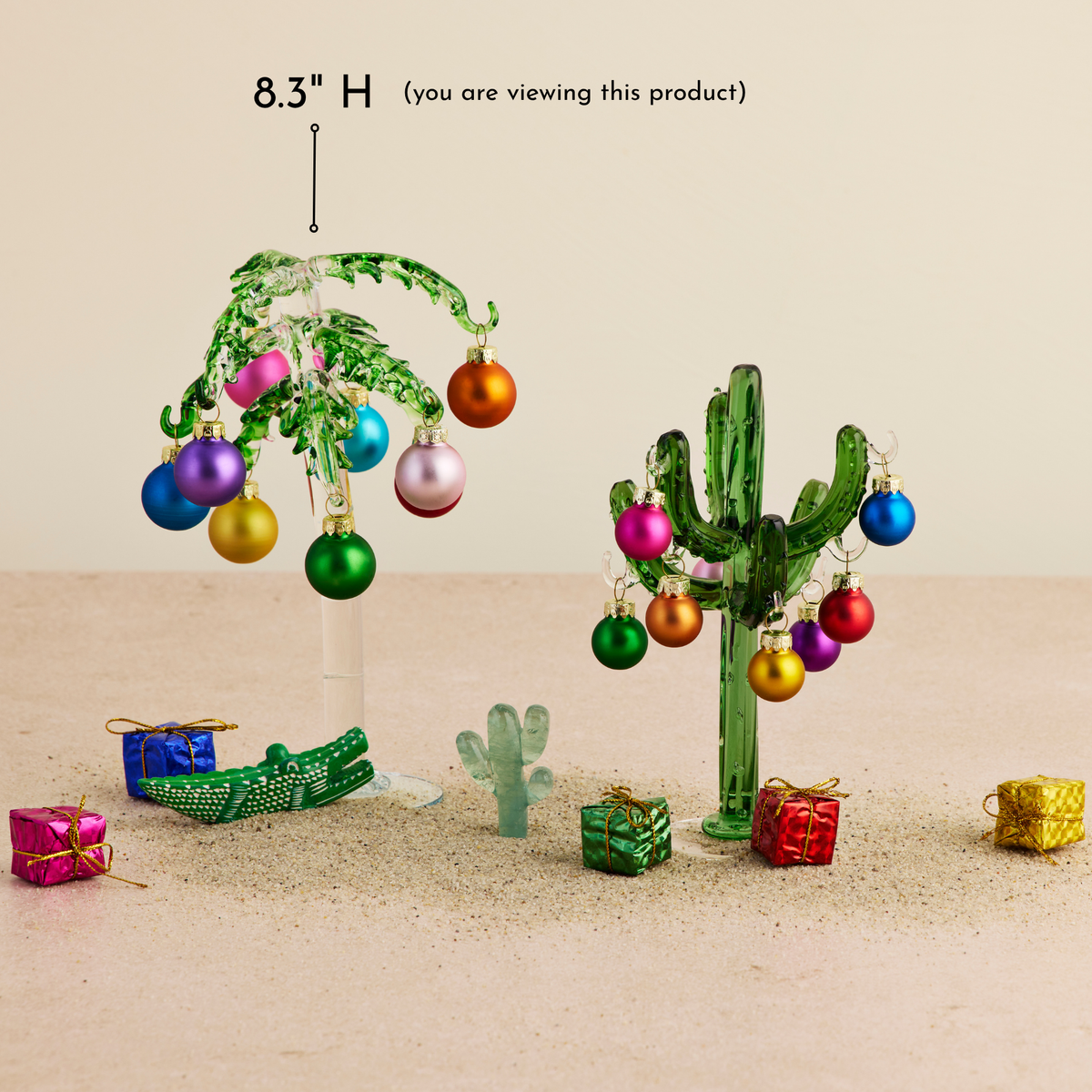 Mini Glass Cactus Tree w/Ornaments