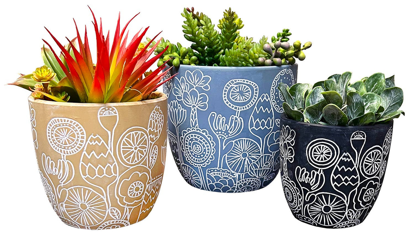 Small Floral Engraved Planter