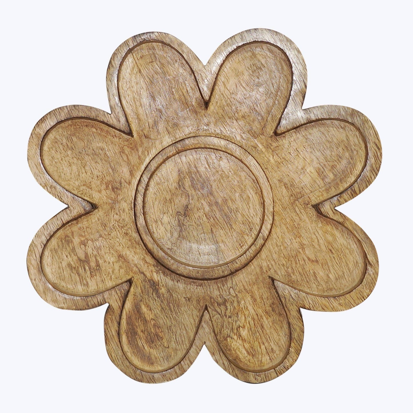 Mango Wood Flower Design Trinket Dish