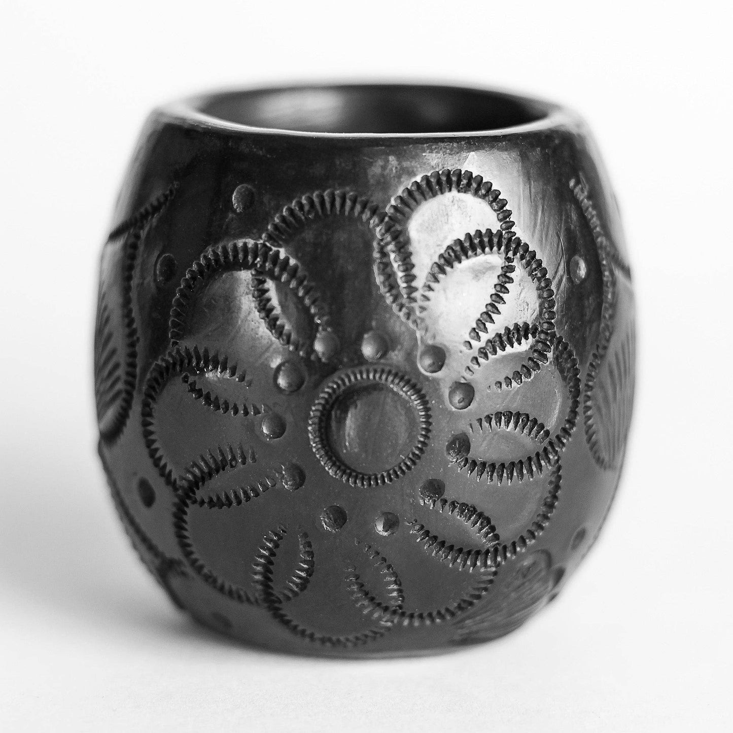 Black Clay Mexican Shot Glasses - Set of 4 - 2 Oz -Barrel