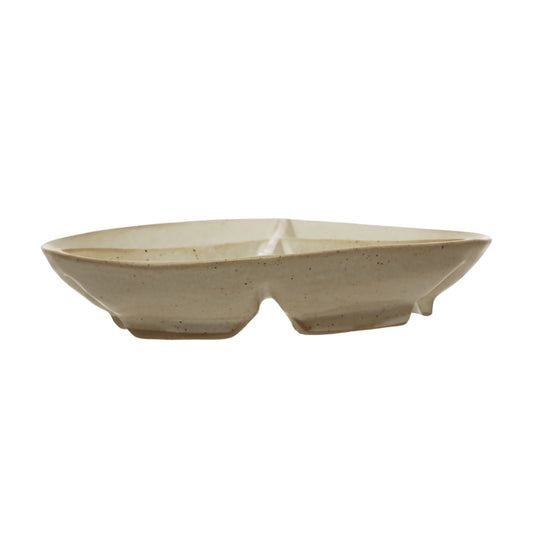 Stoneware Peace Sign Divided Dish with 4 Sections, Reactive Glaze