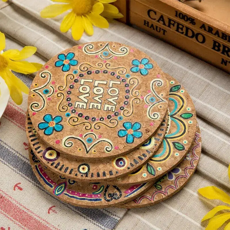 4 Pc Natural Colored Cork Coasters, Reusable Heat Resistant