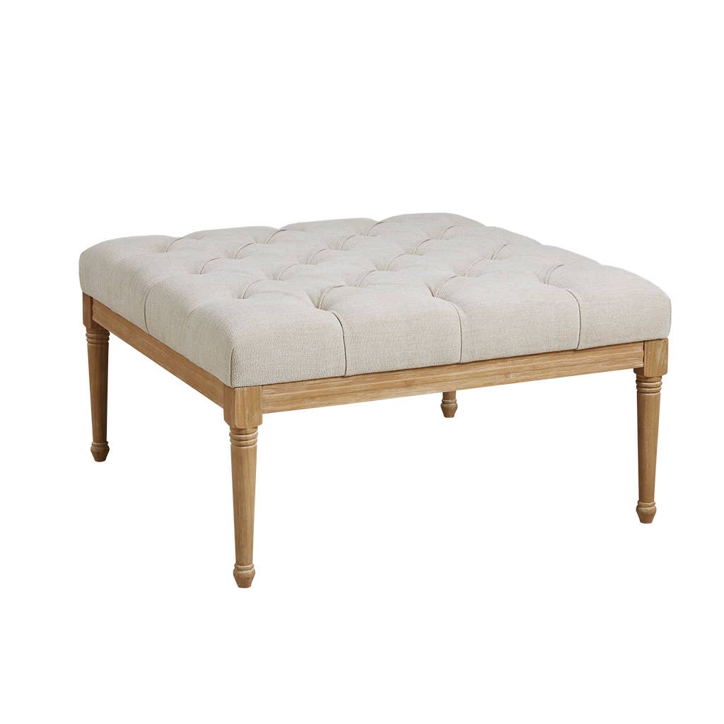 Transitional Square Tufted Ottoman, Blue