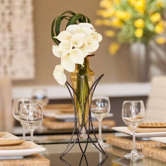 Amphora Vase on Half Moon Metal Stand