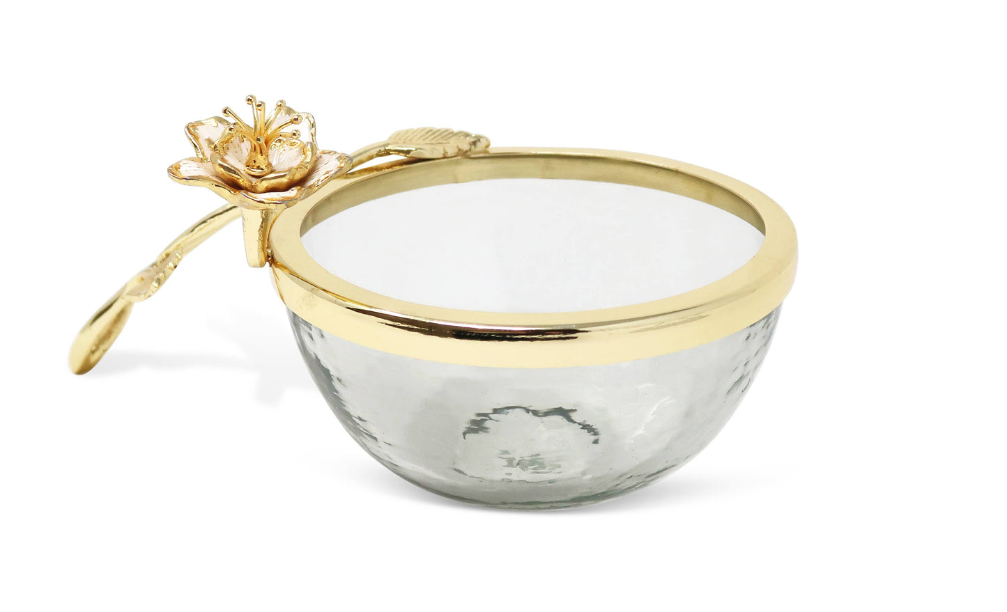 Glass Dish with Gold Enamel Flower Design on Handle