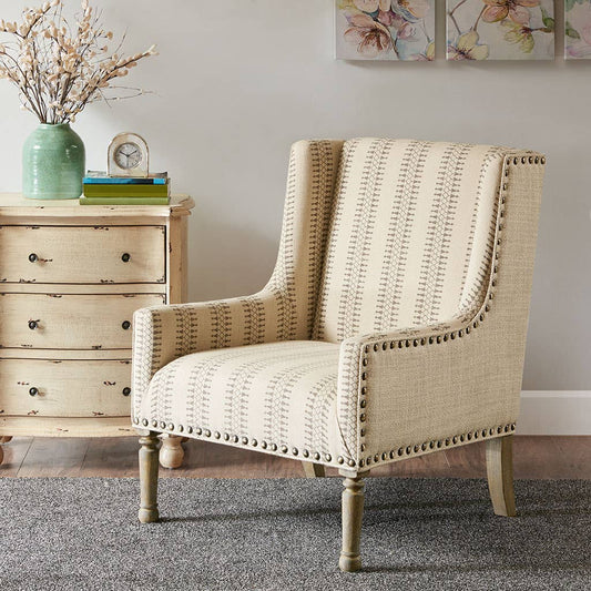 Patterned Beige Wing-Back Guest Chair *