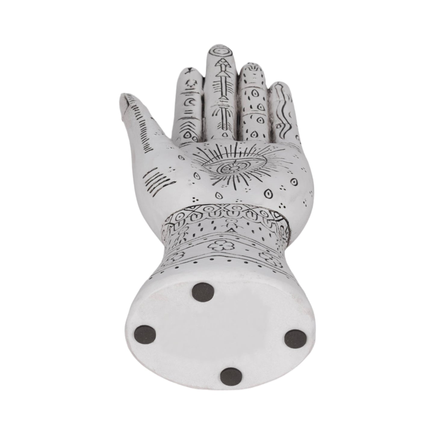 Resin Symbolic Eye Tattoo Hand Sculpture - White, 10 in.